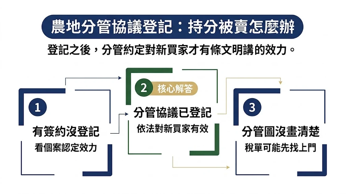 農地分管協議-有簽約沒登記、已登記、分管圖沒畫清楚三種情況對照圖 農地分管協議-有簽約沒登記、已登記、分管圖沒畫清楚三種情況對照圖